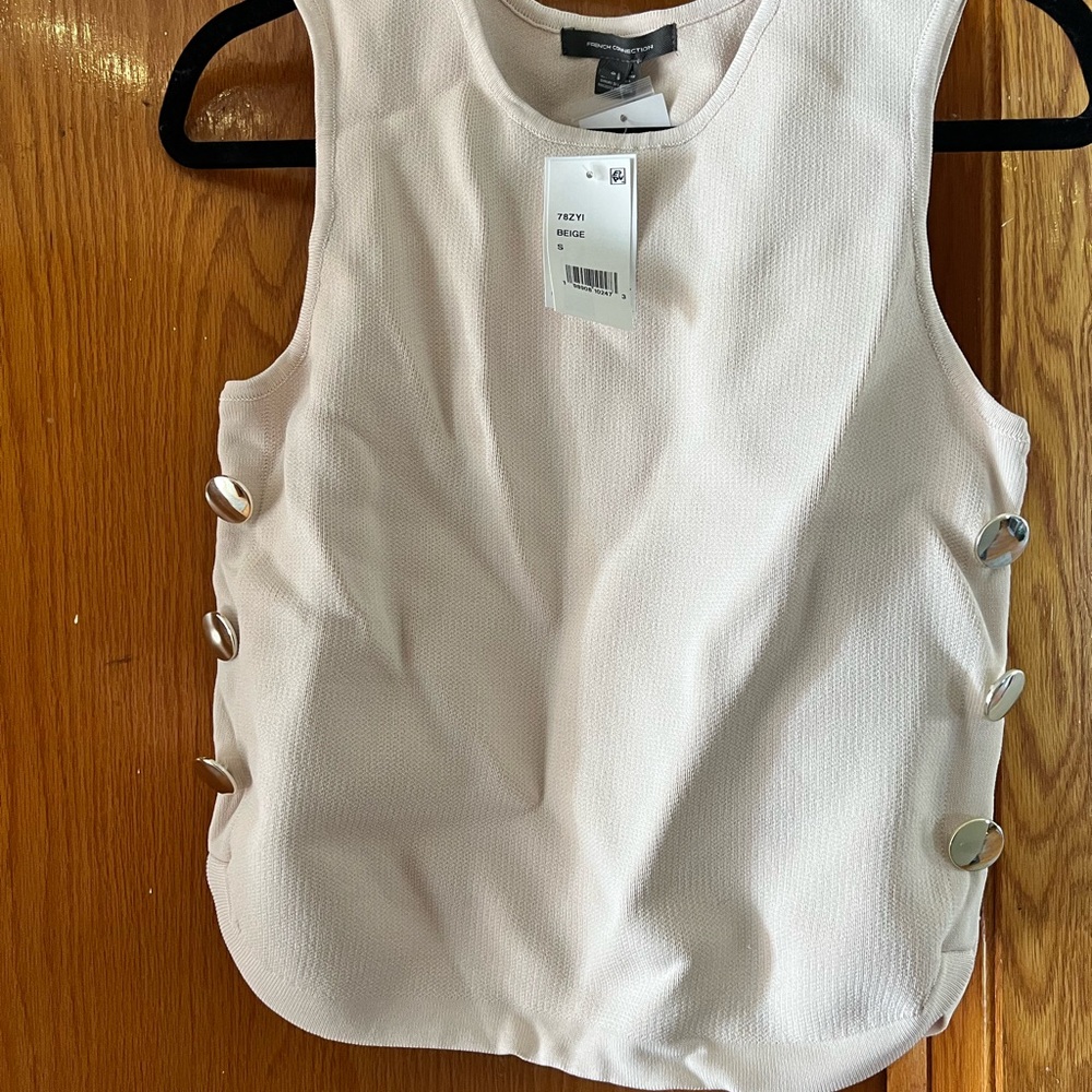 French Connection Blush Sleeveless Blouse with Button Accents